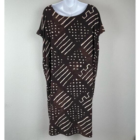 Lauren Ralph Lauren Boat Neck Shift Dress Size 1X Brown Beige Print Sleeveless - Picture 4 of 7